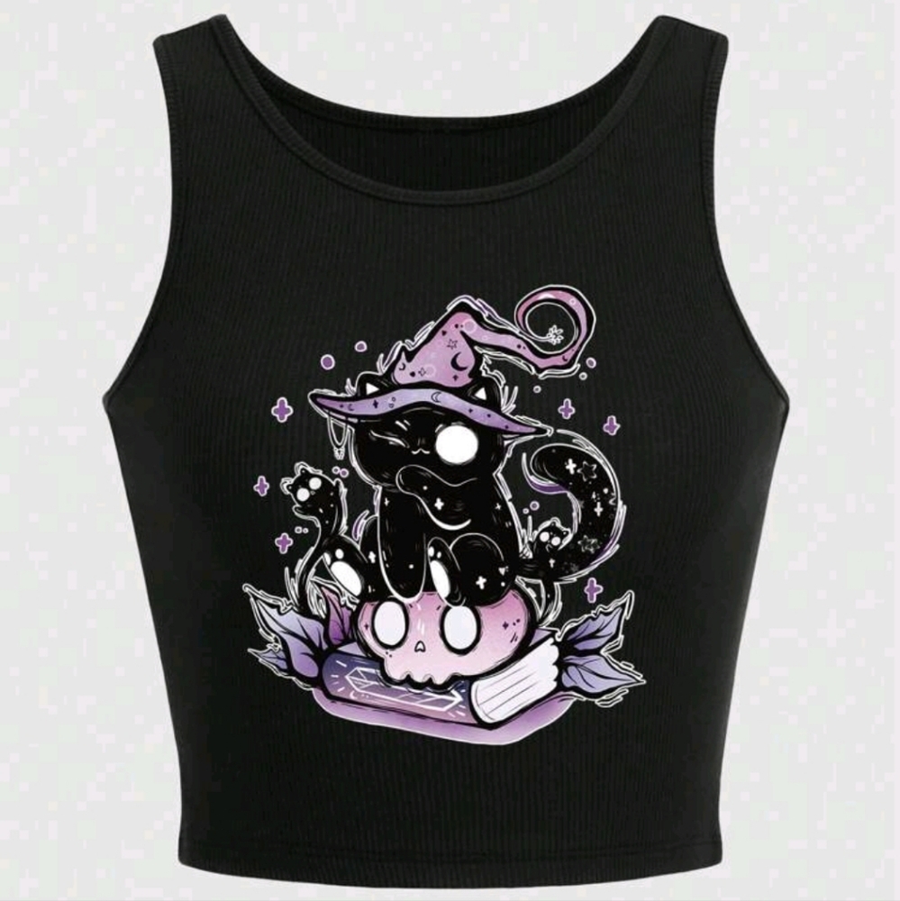 Black Cat Graphic Kids Tank Top